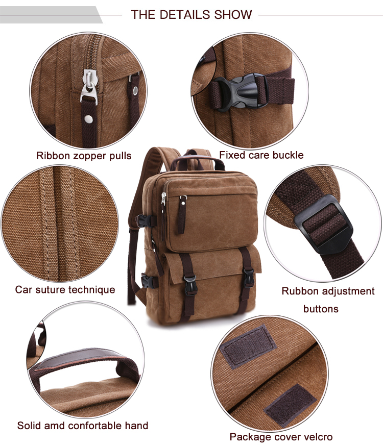 strapazierfähiger Coffee Canvas Rucksack für die Jugend