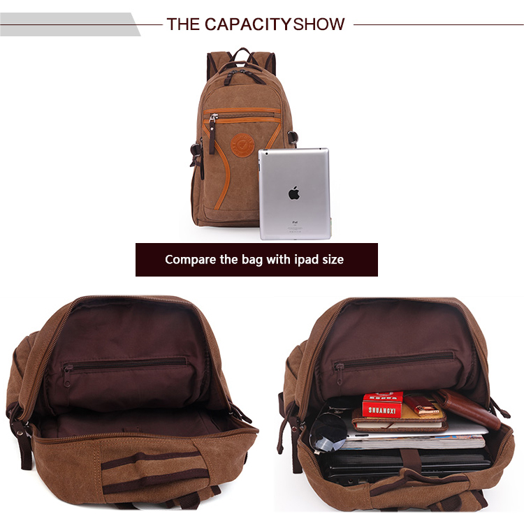 strapazierfähiger schwarzer Canvas-Rucksack für Laptop