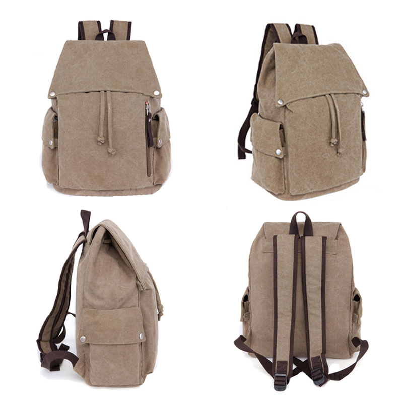 großer schwarzer Canvas-Rucksack mit Taschen