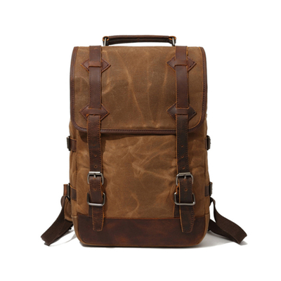 gewachster canvas bagpack leder outdoor laptop herren rucksack