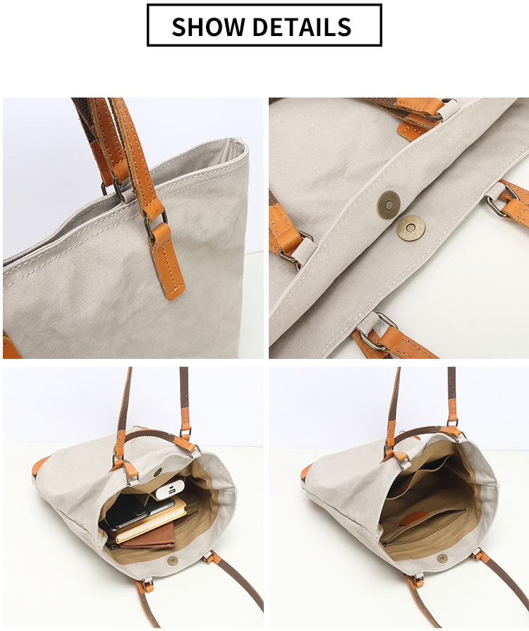 Canvas Leder Tote Handtaschen Lässige Schulter Arbeitstasche