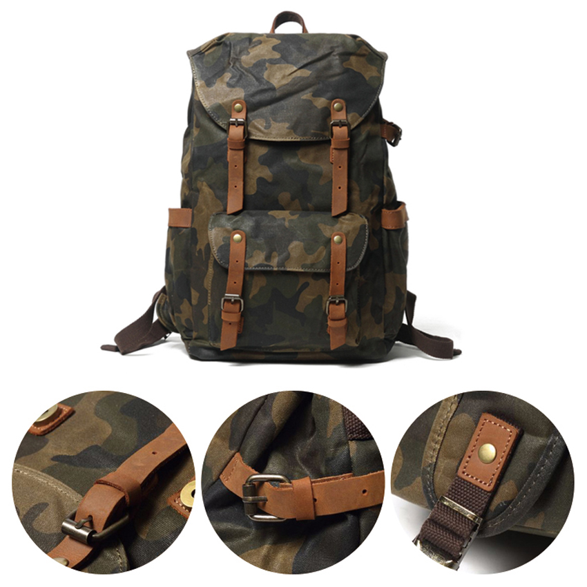 Wasserdichter Camouflage-Schulrucksack aus gewachstem Canvas