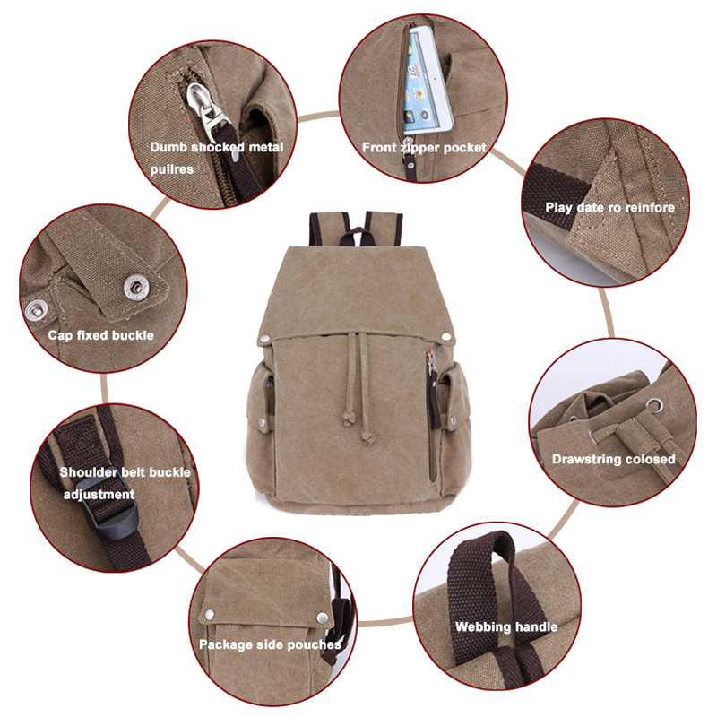 großer schwarzer Canvas-Rucksack mit Taschen