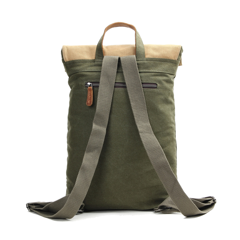 Vintage Retro-Lederrucksack aus recyceltem Canvas mit echtem