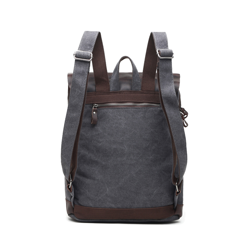 Herren-Reiserucksack aus echtem Leder, marineblauer Canvas-Rucksack