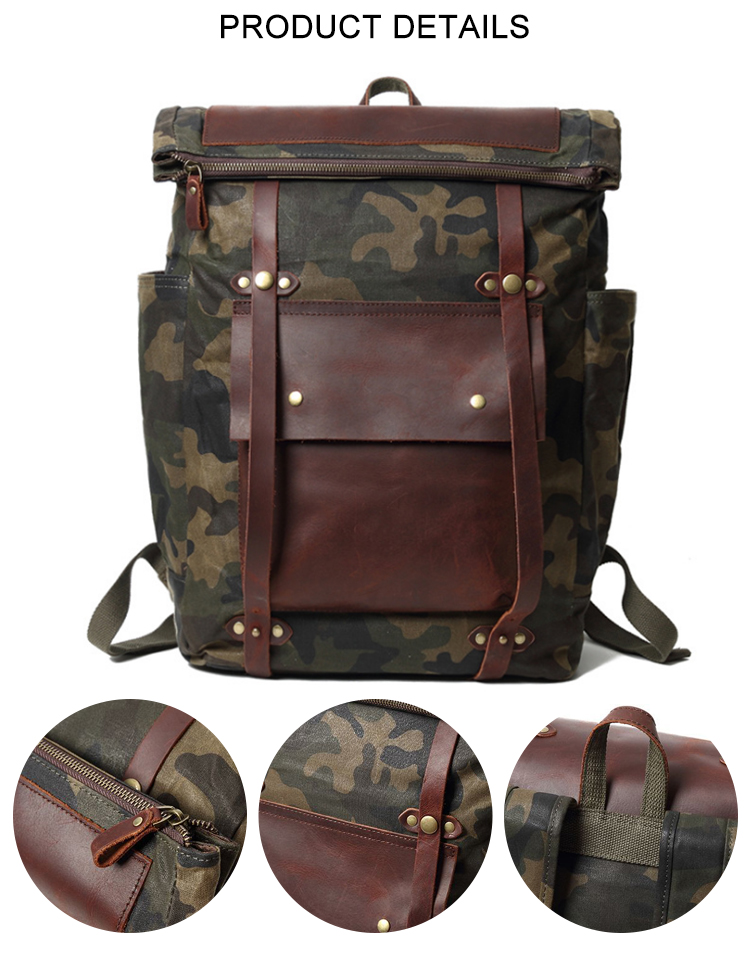 Wasserdichter Camouflage-Bergsteiger-Reiserucksack aus Wax Canvas