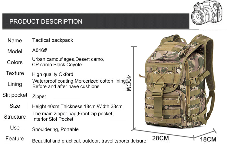 Bergsteigen Wandern wasserdichter großer Camouflage-Taschenrucksack