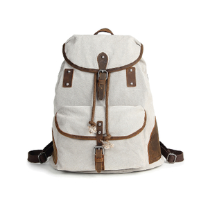 Teenager-Rucksack-Tasche weißer Canvas-Rucksack aus echtem Leder