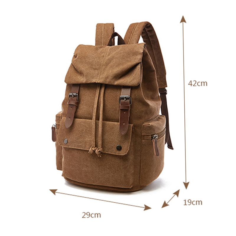 männlich Khaki Canvas Rucksack mit Reißverschluss