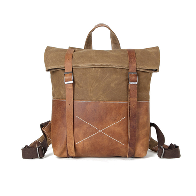 Schulrucksack aus gewachstem Canvas aus echtem Leder