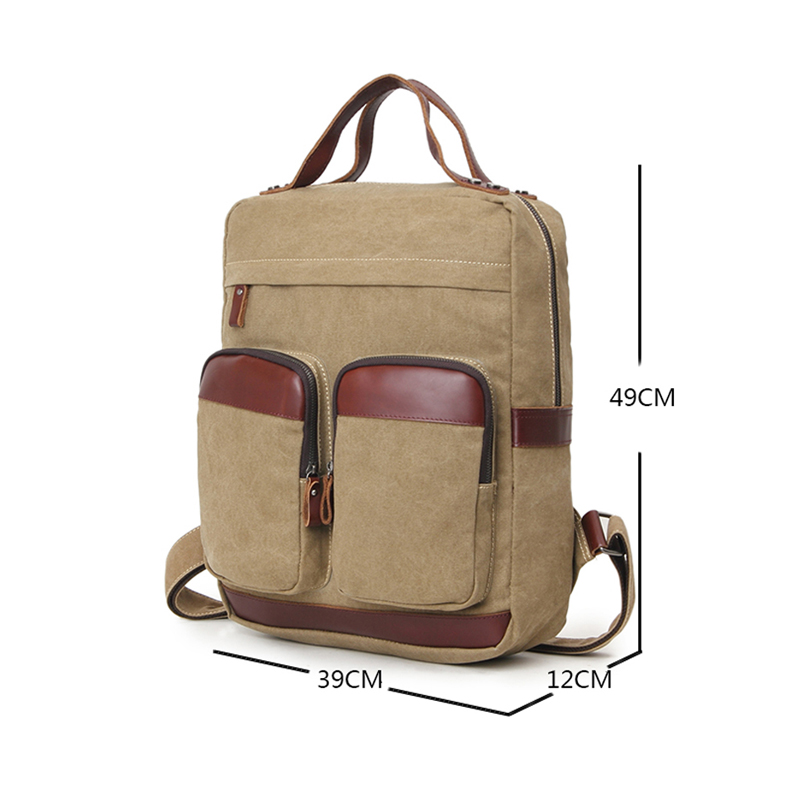 Multifunktions-Canvas-Laptop-Rucksack aus echtem Leder, Schultasche