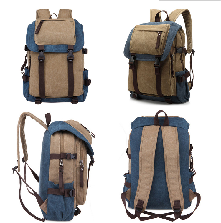 männlich Khaki Canvas Rucksack für Laptop