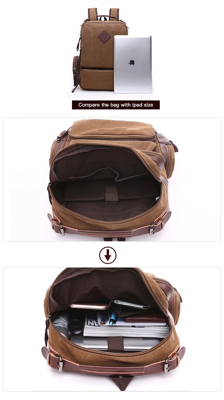 Mini Khaki Canvas Rucksack für Laptop