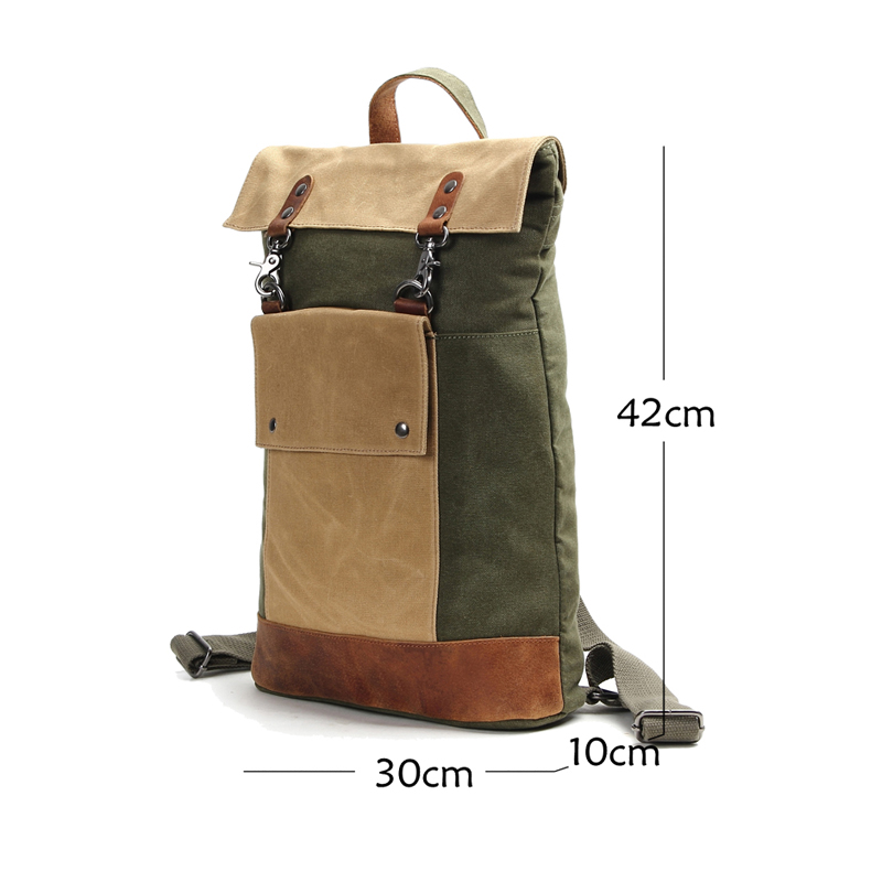 Vintage Retro-Lederrucksack aus recyceltem Canvas mit echtem