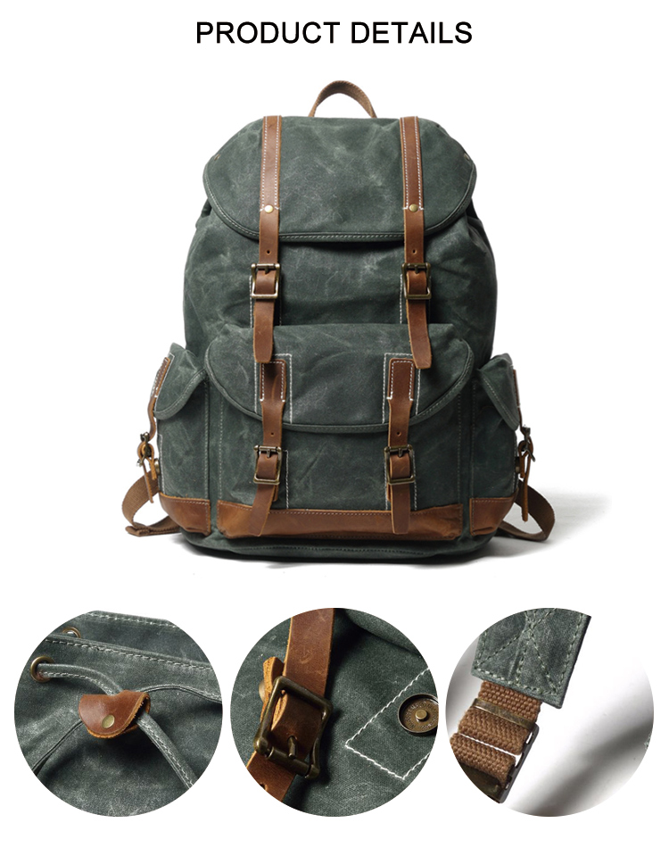 rucksack vintage gewachste canvas ledertasche für männer