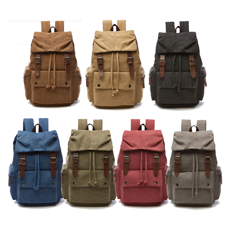 männlich Khaki Canvas Rucksack mit Reißverschluss