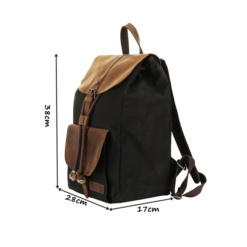 Rucksack aus gewachstem Canvas mit Kordelzug, wasserdichter Rucksack aus echtem Leder