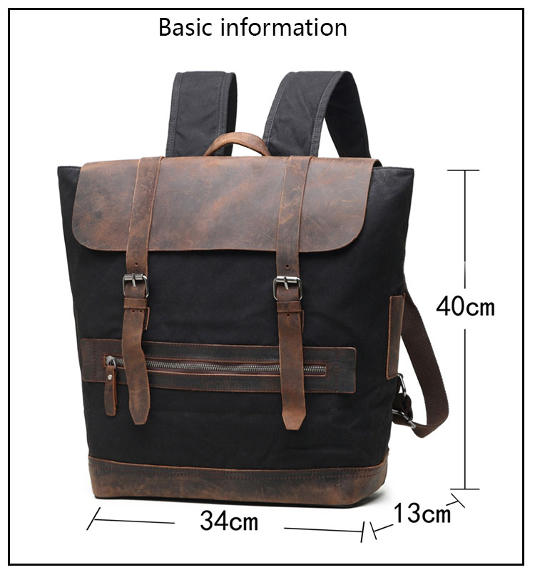 Canvas-Rucksack aus echtem Leder Laptop Schulrucksack Tasche