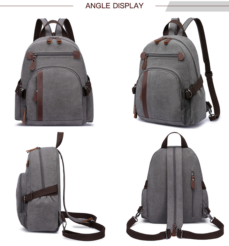 Hochwertiger grauer Canvas-Rucksack mit Taschen