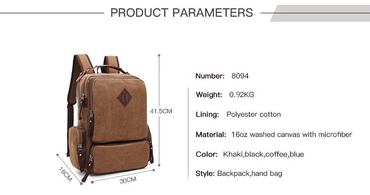 Mini Khaki Canvas Rucksack für Laptop