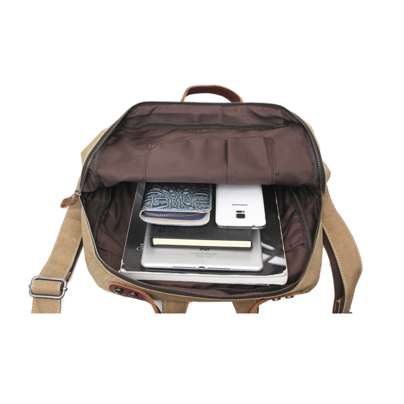 Multifunktions-Canvas-Laptop-Rucksack aus echtem Leder, Schultasche