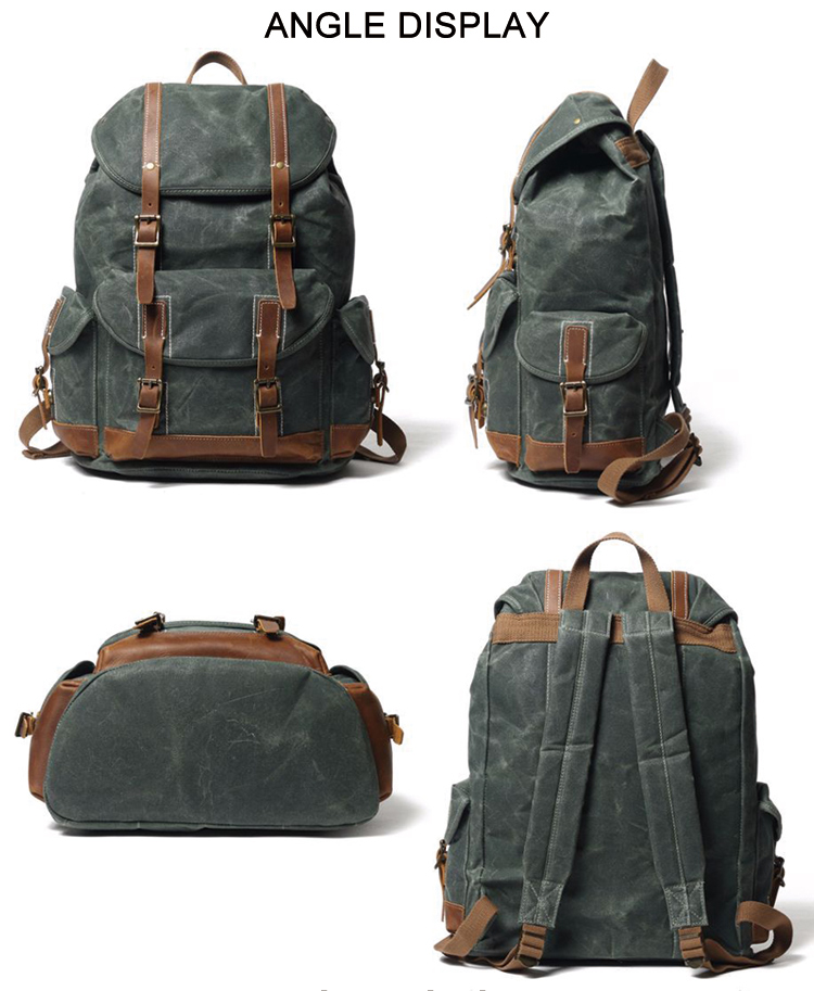 rucksack vintage gewachste canvas ledertasche für männer