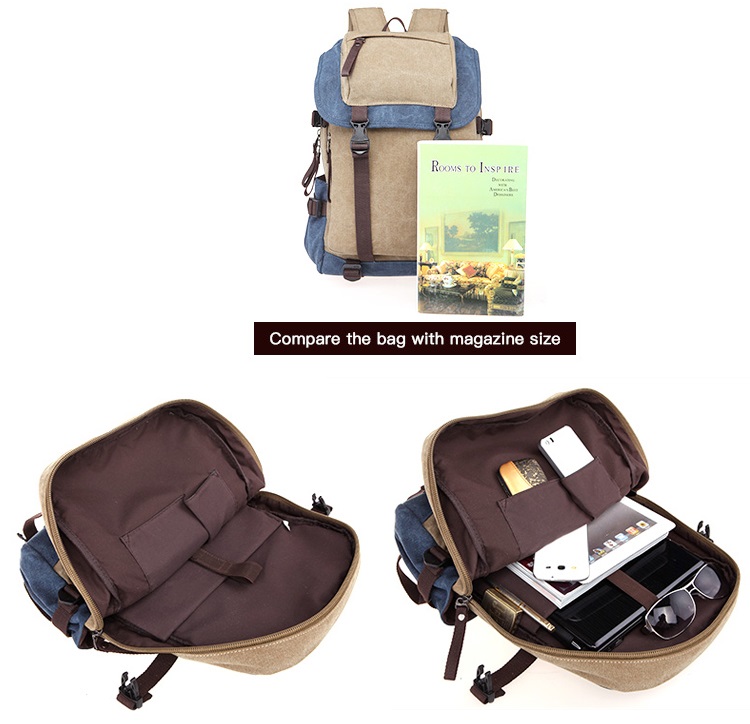 männlich Khaki Canvas Rucksack für Laptop