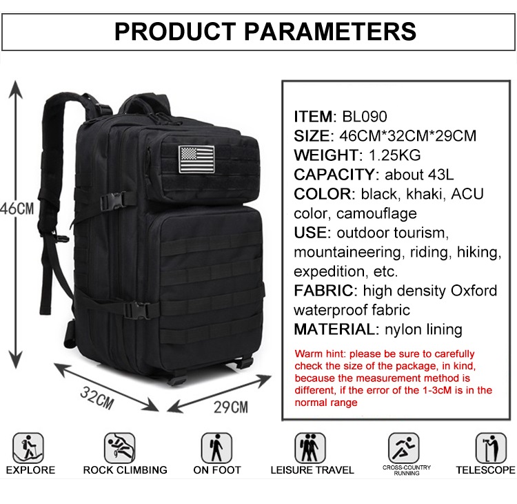 Taktischer militärischer 45-Liter-Reiserucksack mit strapazierfähiger Camouflage-Tasche