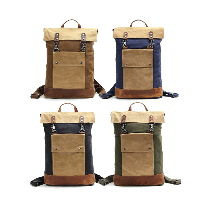 Vintage Retro-Lederrucksack aus recyceltem Canvas mit echtem