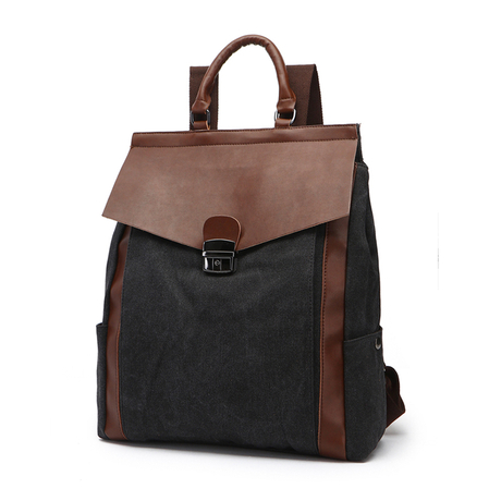 Schwarzer Canvas Bag Lederrucksack im Winter