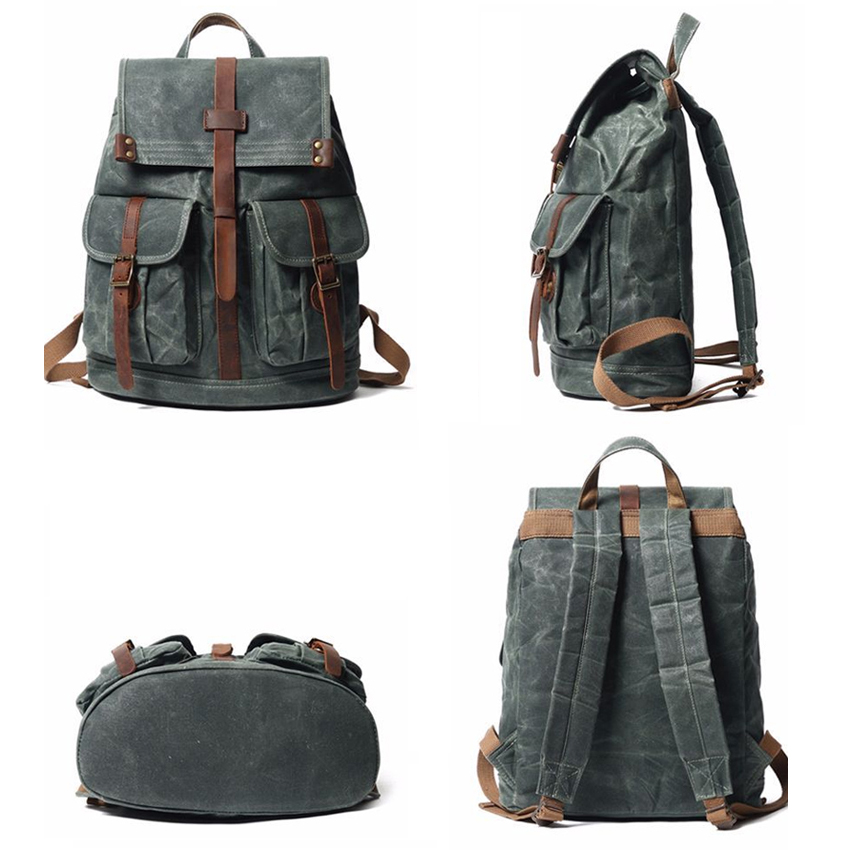 Schulrucksack aus gewachstem Canvas-Leder im Retro-Stil