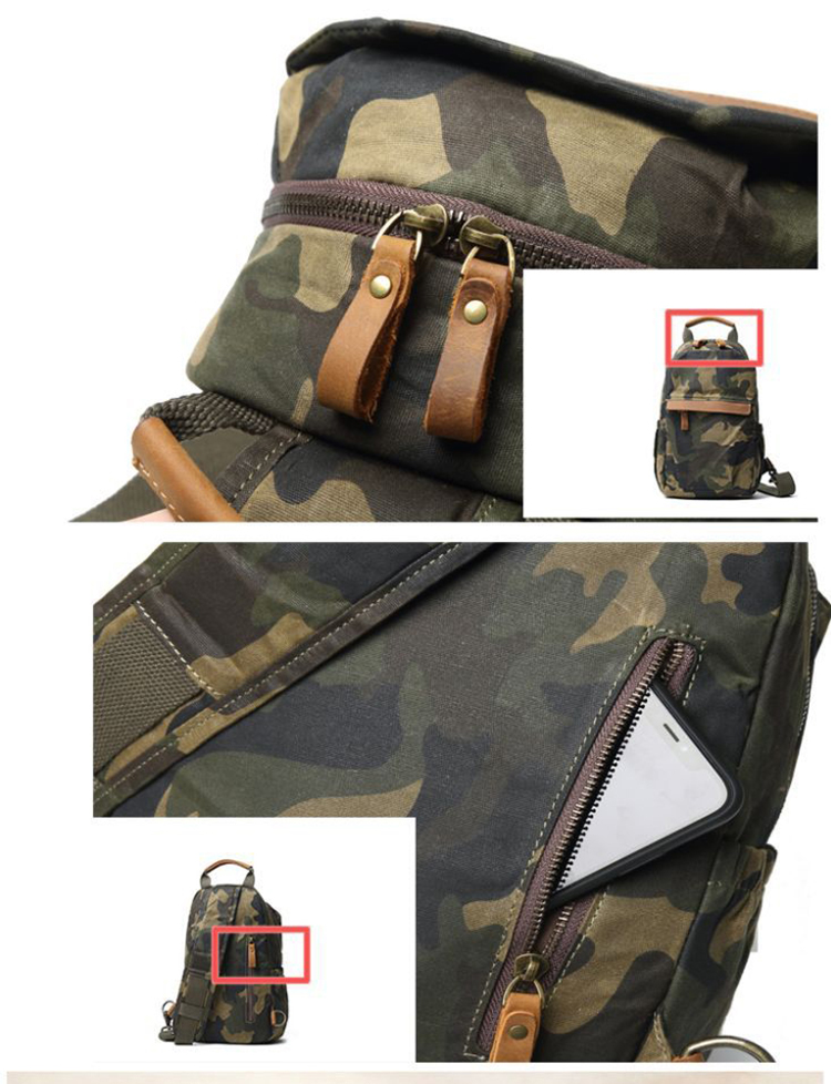 Outdoor Canvas Leder One Shoulder Camouflage Herren Brusttasche