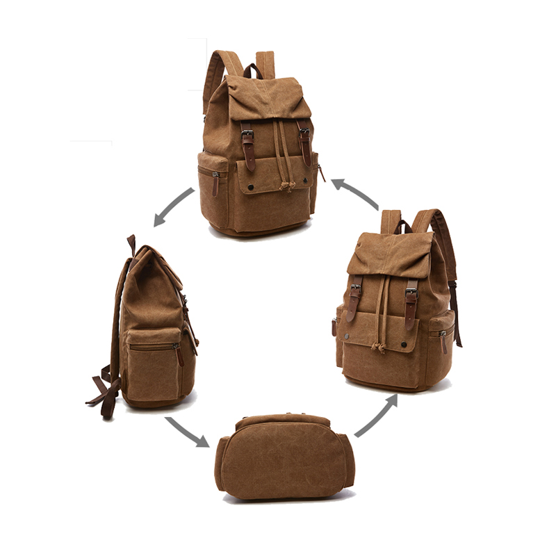 männlich Khaki Canvas Rucksack mit Reißverschluss