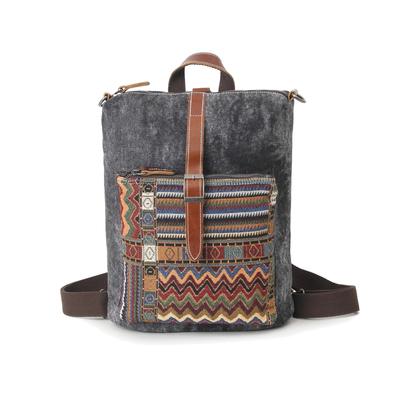 Canvas Echtes Leder Eleganter Outdoor-Reiseschulrucksack