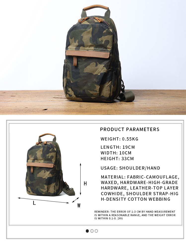 Outdoor Canvas Leder One Shoulder Camouflage Herren Brusttasche