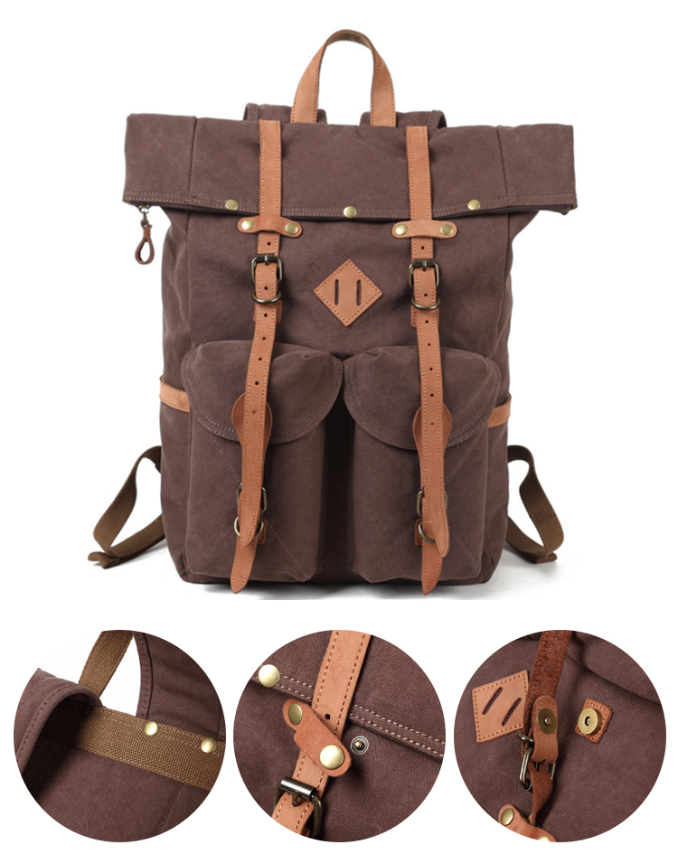 Hersteller Baumwoll-Freizeit-Rucksack Canvas-Leder-Rucksacktasche