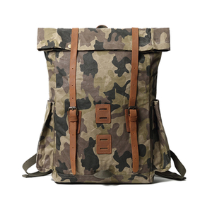 Camo-Leder-Rucksack aus gewachstem Canvas-Rucksack für Männer