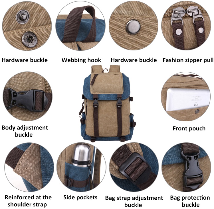 männlich Khaki Canvas Rucksack für Laptop