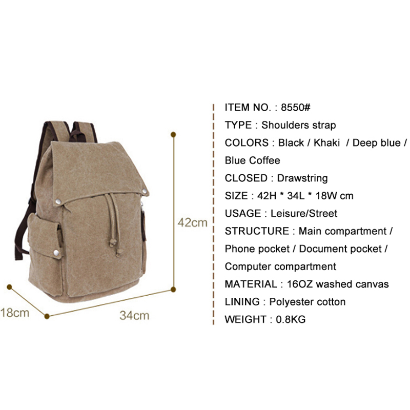 großer schwarzer Canvas-Rucksack mit Taschen