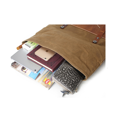 Schulrucksack aus gewachstem Canvas aus echtem Leder