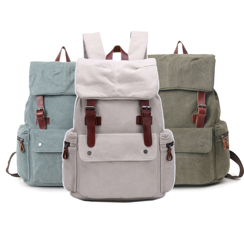 Canvas echtes Leder Bookbags Vintage Reise Laptop Rucksack